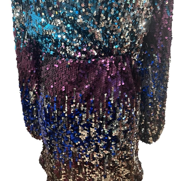 The Vintage Shop Ombré Long Sleeve Sequin Mini Dress Faux Wrap Skirt Size Small - Picture 7 of 15